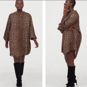 H&M Boho Leopard Print Popover Longline Tunic Shirt Dress Top